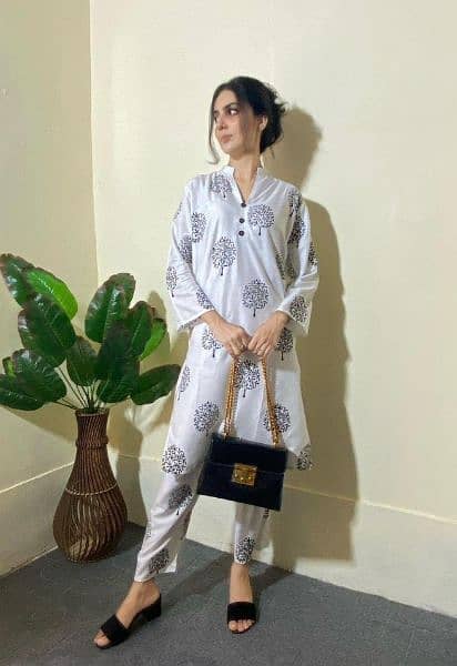 2pcs women's stitched linen printed shirt and trouser 9