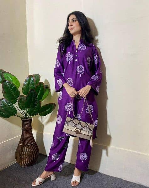 2pcs women's stitched linen printed shirt and trouser 12