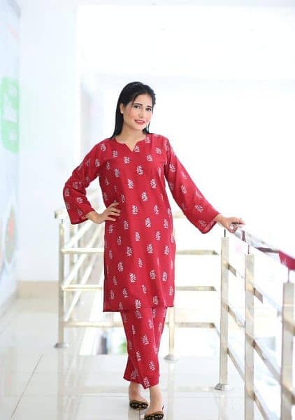 2pcs women's stitched linen printed shirt and trouser 14
