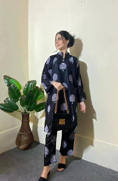 2pcs women's stitched linen printed shirt and trouser 15