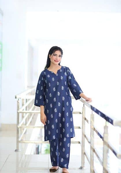2pcs women's stitched linen printed shirt and trouser 17