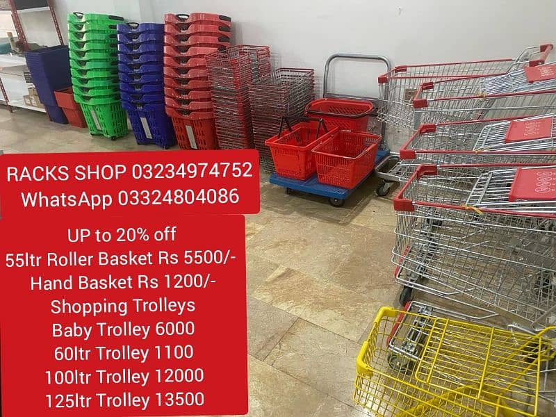 Shopping trolleys/ Baskets/ Cash Counters/ wall rack/ Store Rack/ Cart 11