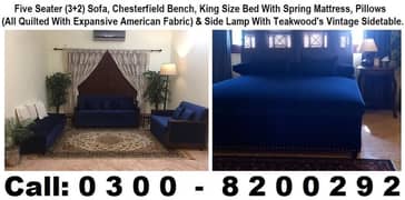 Five Seater Sofa Chesterfield Bench and Bed with Pillows 03008200292