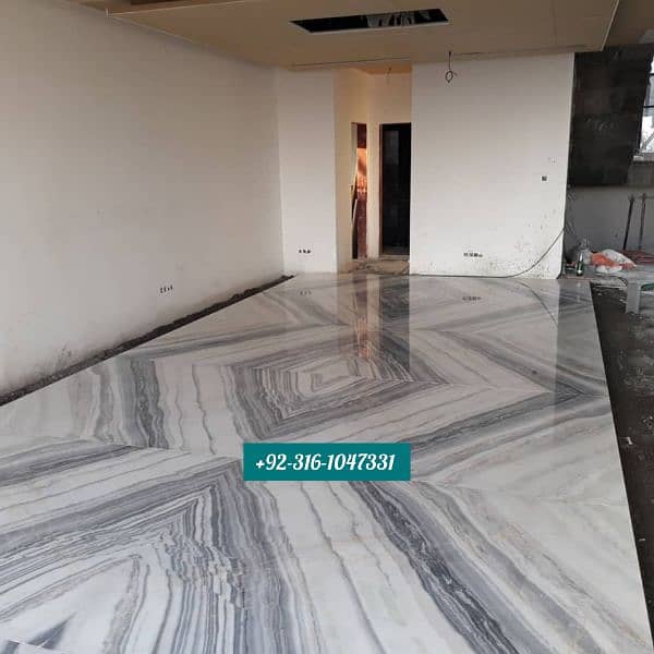 Bookmatch imported marble slabs for flooring and wall features 1