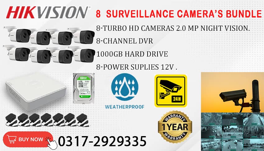 8 CCTV Cameras Bundle, Brand HIKVision 0