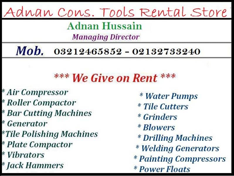 Adnan Power Tools Rental Services 5