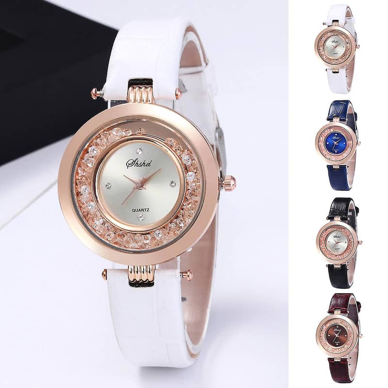 Imported Fashion Woman's Shiny Rhinestones Faux Leather Quartz Wrist 0