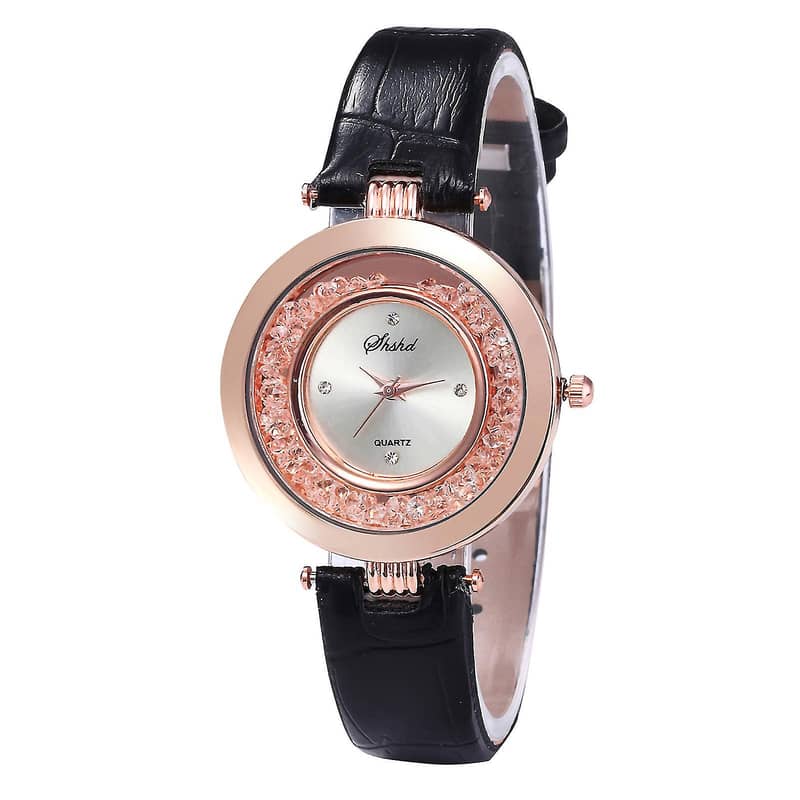 Imported Fashion Woman's Shiny Rhinestones Faux Leather Quartz Wrist 3