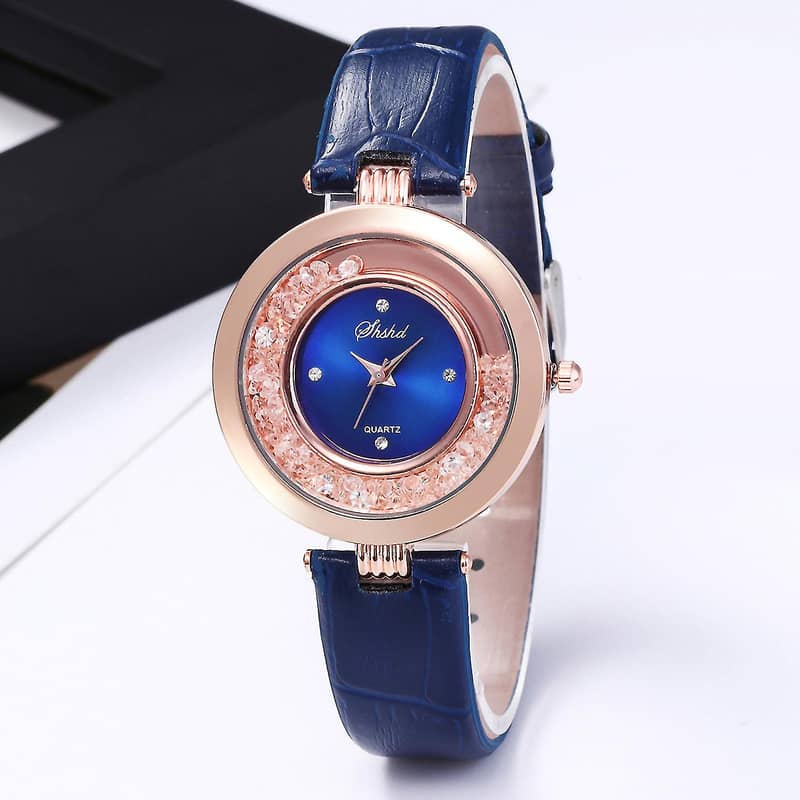 Imported Fashion Woman's Shiny Rhinestones Faux Leather Quartz Wrist 4