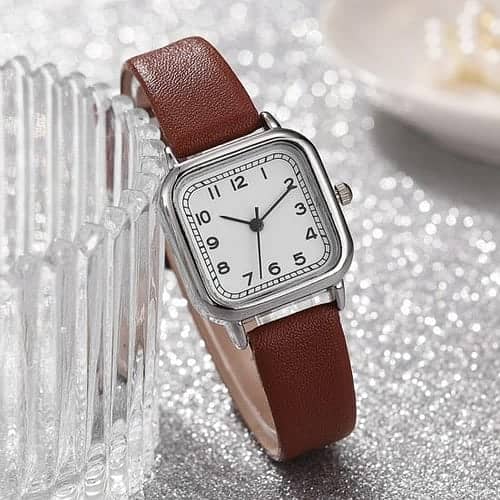 Imported Women Quartz Watch Square Dial Soft Faux Leather Strap Accura 4