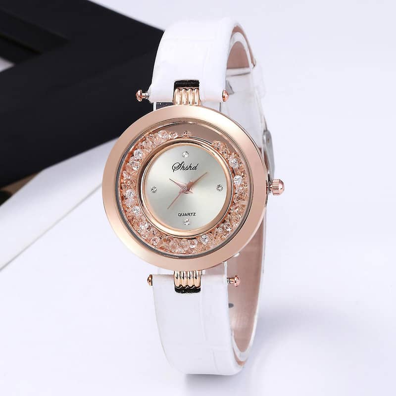 Imported Fashion Woman's Shiny Rhinestones Faux Leather Quartz Wrist 2