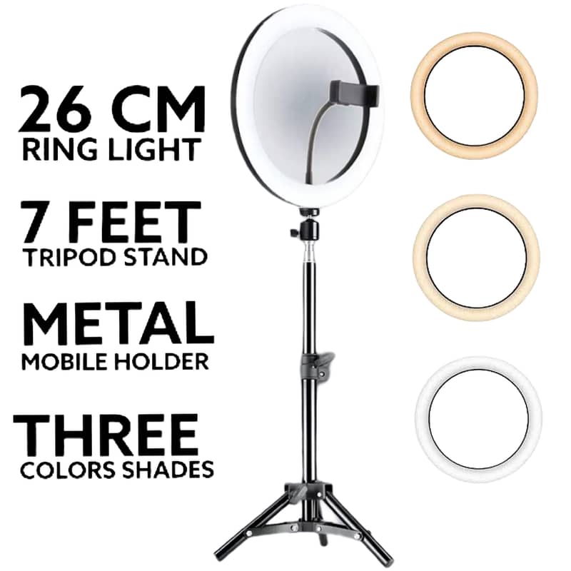 26CM Selfie LED Ring Light 7 Feet Tripod Stand K11 mic vlogging kit 0