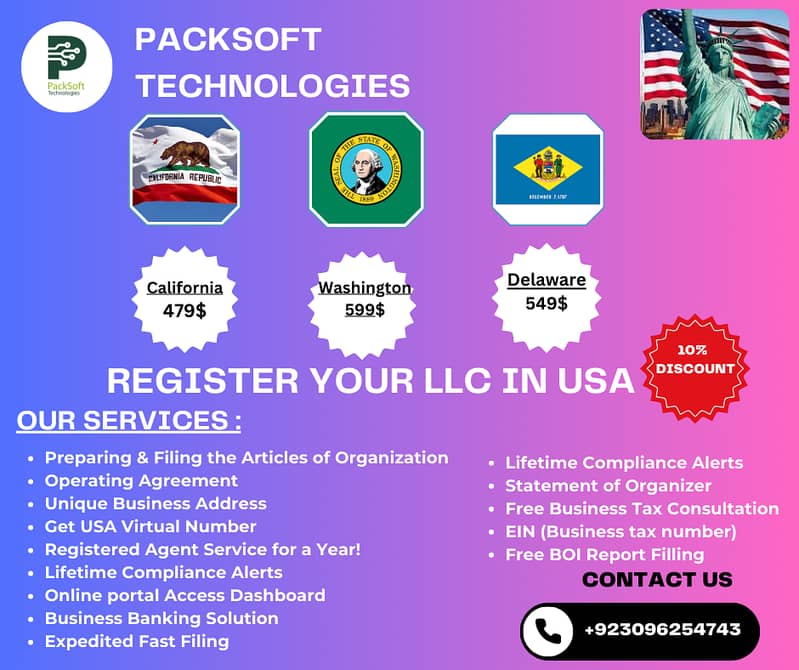 PackSoft Technologies offers Company Registration Services in USA & UK 1