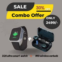 Combo offer D20 ultra smart watch + Airbuds M10