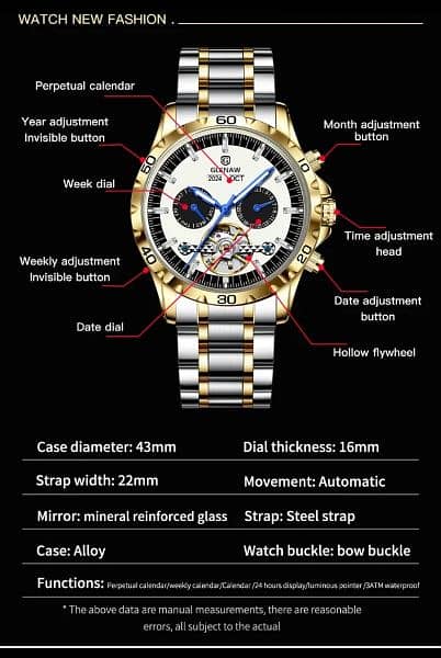 WATCHES GLENAW Design Mechanical Business Waterproof Watches GL8961 10