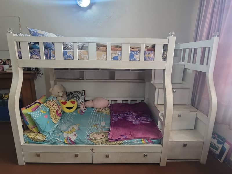 Wooden Bunk Bed with stairs and storage 0