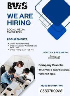 We are hiring males and females staff