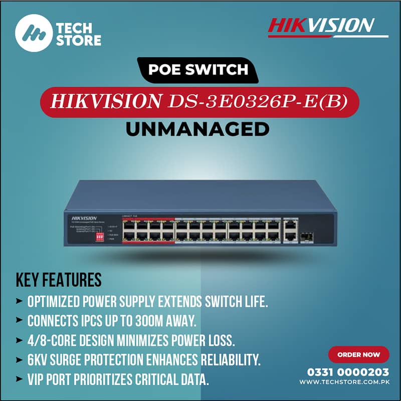 Hikvision DS-3E0326P 24 Port Fast Ethernet POE Switch (Branded Used) 0