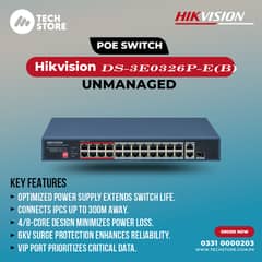 Hikvision DS-3E0326P-E(B) 24 Port Fast Ethernet PoE Switch (Used)