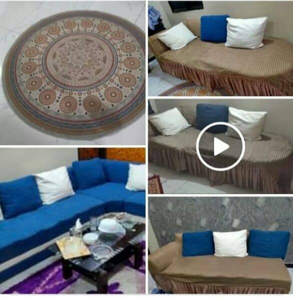 L shaped Sofa with turkish carpet and sofa cover 1