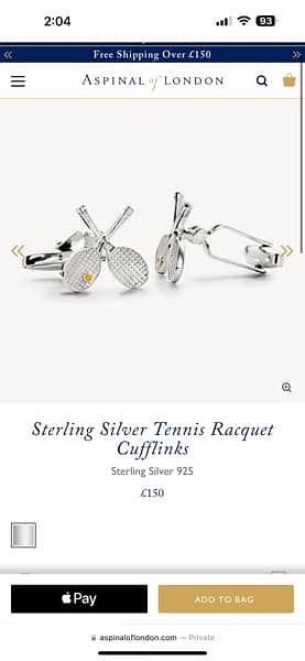 Aspinal of London Sterling Silver 925 Tennis Cufflings 1