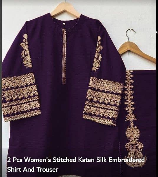 women's stitched kattan silk embroidered shirt and trouser 2
