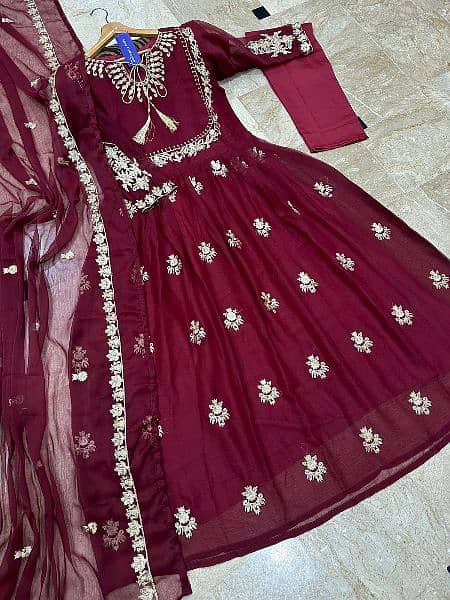 Neck,Sleevee,Front Embroidered Maxi With Emb Dupatta 3Pcs 8