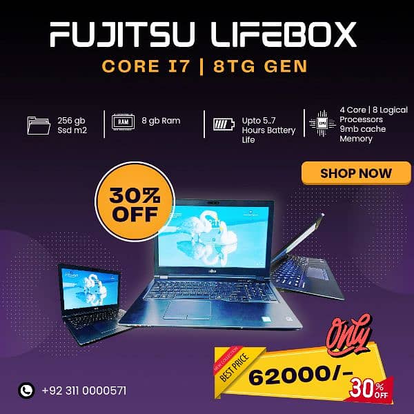 Fujitsu Lifebox| core i7 | 8th gen | 15.3 inches | 256gb/8gb 0