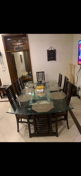 Sheesham wood dining table 12 mm glass top with 8 chairs 2