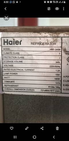 Haier Refrigerator model HRF340M 345 liters