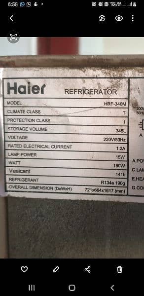 Haier Refrigerator model HRF340M 345 liters 0