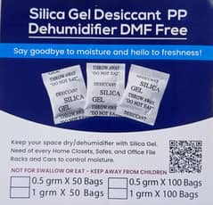 Silica Gel Desiccant  PP Dehumidifier DMF Free 1 GRAM X 50 POUCHES