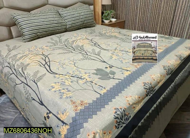 3 Pc Cotton Mix Printed Double Bedsheet 0