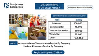 Jobs In Saudi Arabia | Jobs | job | Male & Female Worker