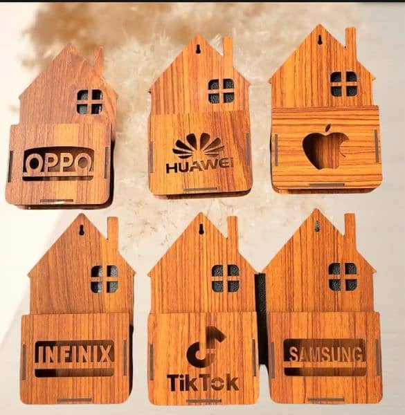 6 wooden wall mobile phone charging holder 2
