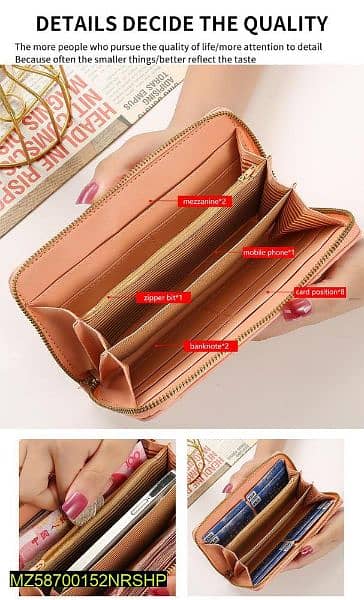 Women's Leather Textured Bi-Fold Long Wallet 2