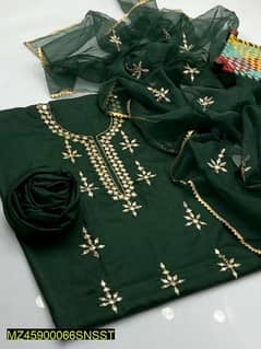 3 pcs women's unstitch katan silk Embroidered suit
