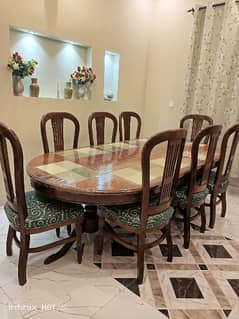 Pure wooden Dinning table eight seater and velvet sofa set five seater