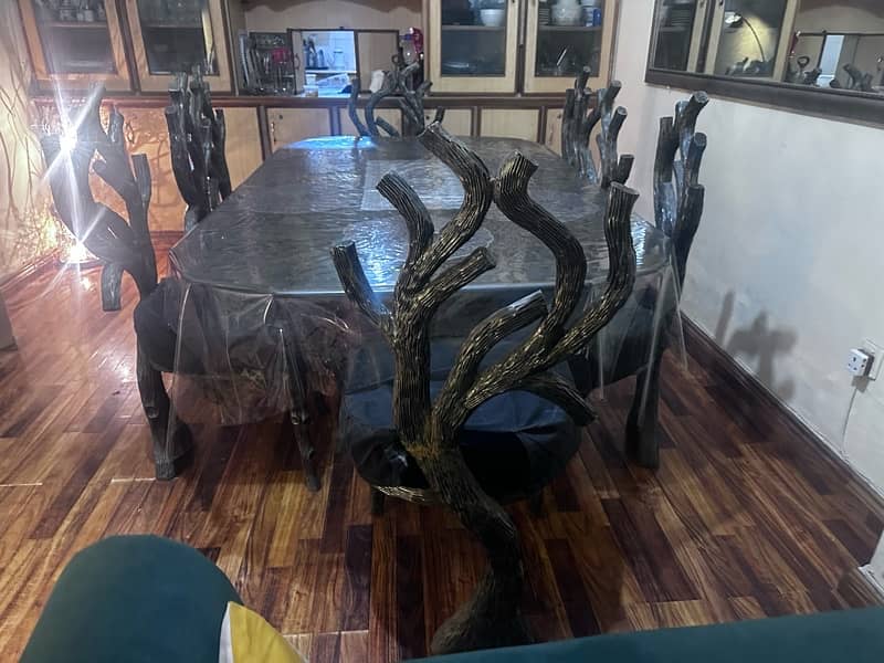 8 Seater Dining table / 8 chairs/ Sheesham Wood/ Glass top / Furniture 5