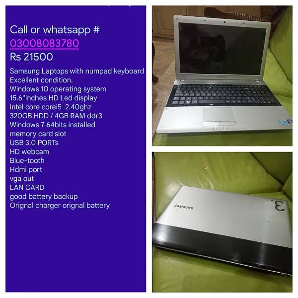 Laptops details & prizes see in pictures or whatsAp me # 03008083780 5