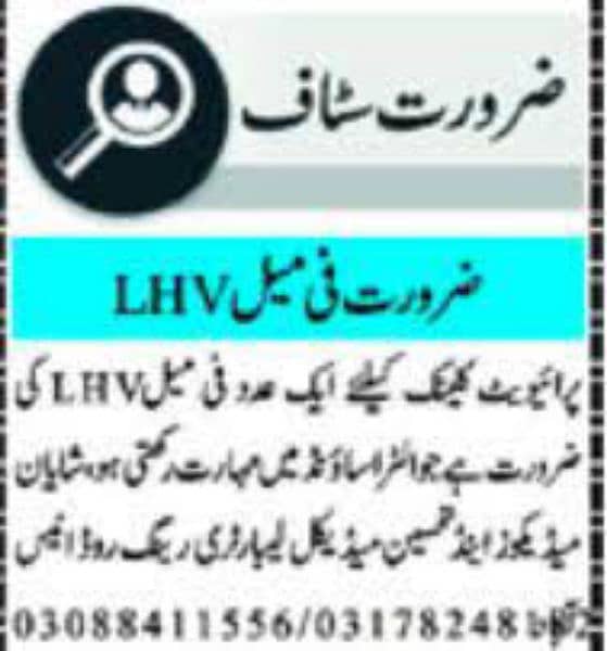 Need for Mbbs , LHV and health technician 1