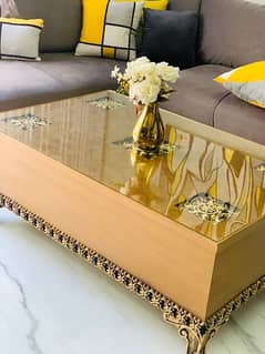 Beautiful Centre table with gold inlay and glass top