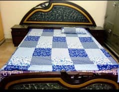 King Size Double Bed with Mattress Side Tables , Showcase