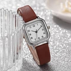 Women Quartz Watch Square Dial Soft Faux Leather Strap Accurate Adjust