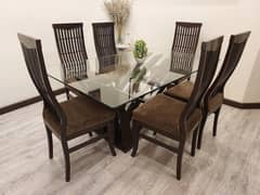 6 Chairs Dining Table GLASS TOP.  Execellent condition  ( Low price )