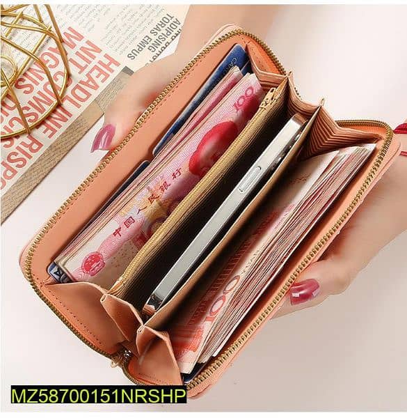 Women's leather textured Bi fold long wallet 3