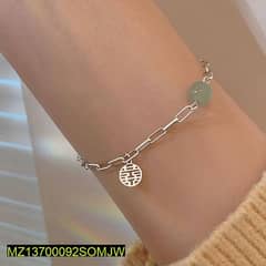 1 Pc Alloy Silver Lucky Jade Charm Chain Bracelet