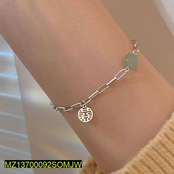 1 Pc Alloy Silver Lucky Jade Charm Chain Bracelet 0
