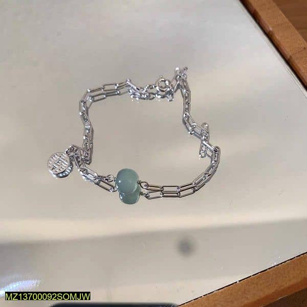 1 Pc Alloy Silver Lucky Jade Charm Chain Bracelet 2