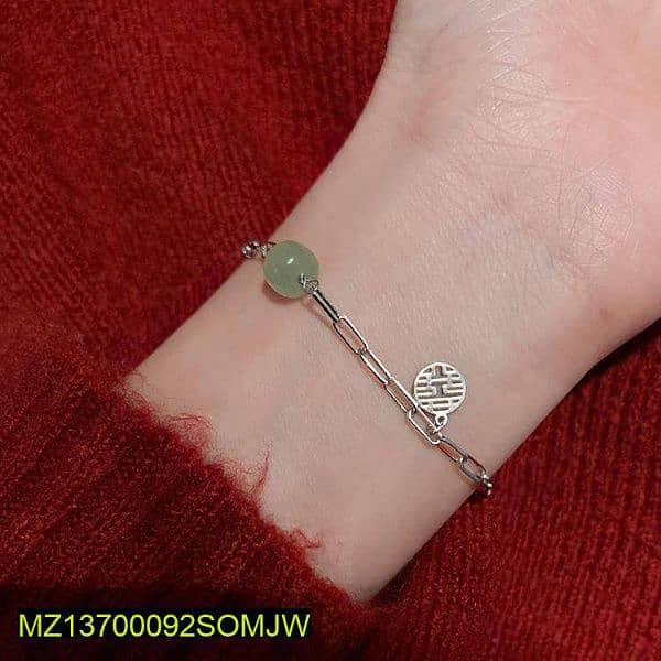 1 Pc Alloy Silver Lucky Jade Charm Chain Bracelet 3